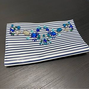 Bejeweled clutch from Express. Blue and white stripes with beautiful rhinestones